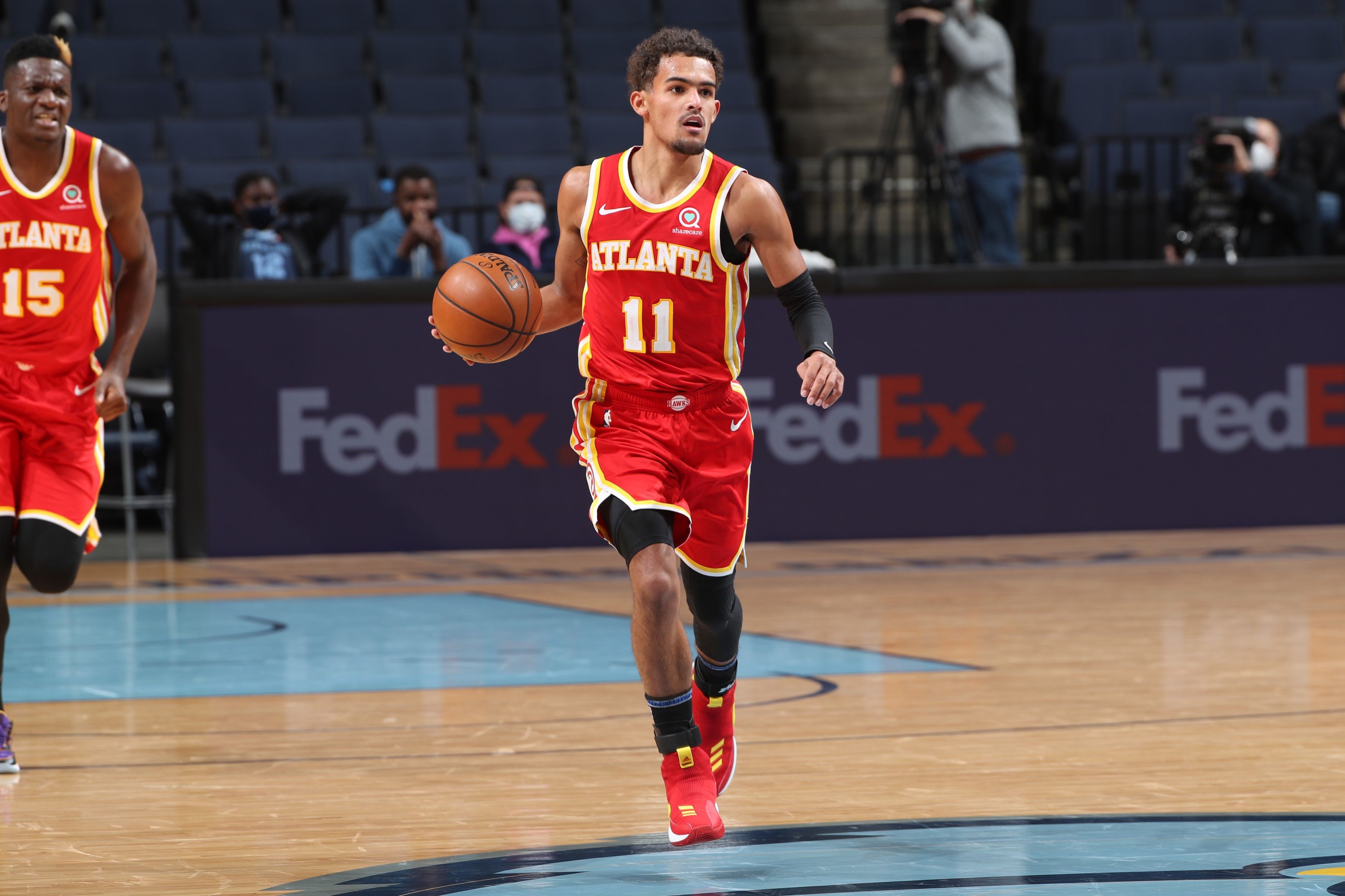 Trae Young #11 of the Atlanta Hawks handles the ball during a preseason game against the Memphis Grizzlies on December 17, 2020 at FedExForum in Memphis, Tennessee. Joe Murphy, NBAE via Getty Images/AFP/File